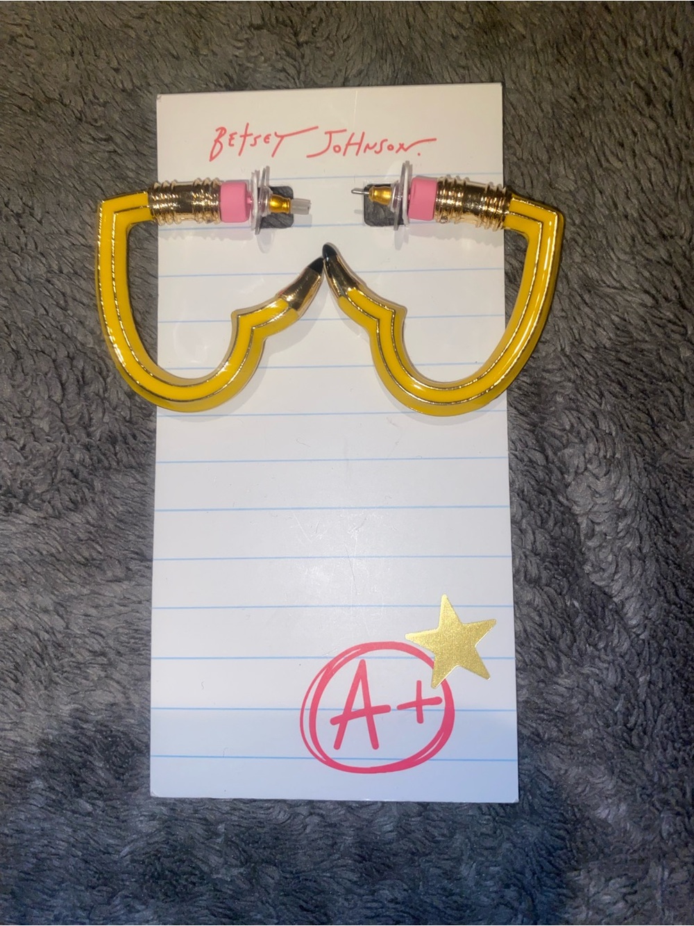Betsey Johnson Yellow Heart Hoop Earrings
